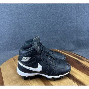 Jordan 1 Mid GS Boys Size 12C Black White Football Baseball Cleats HF6883-001